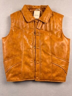 Mother The Huff Puff Vest Cognac Faux Leather Size Small Puffy Festival Boho
